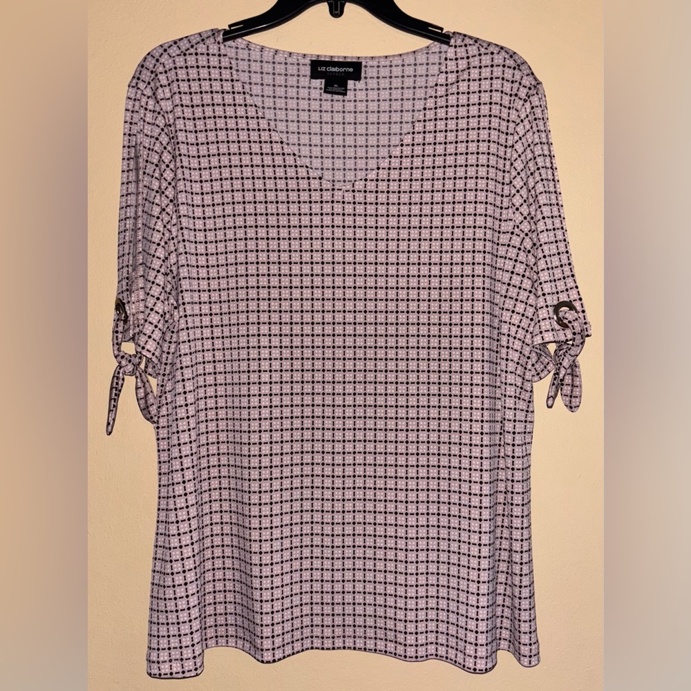 Liz Claiborne Women’s Geometric Print Short Sleeve Blouse Top Size XL